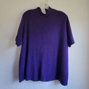 VINTAGE Koret Purple Knit Top, Mock Neck Sweater blouse 1x